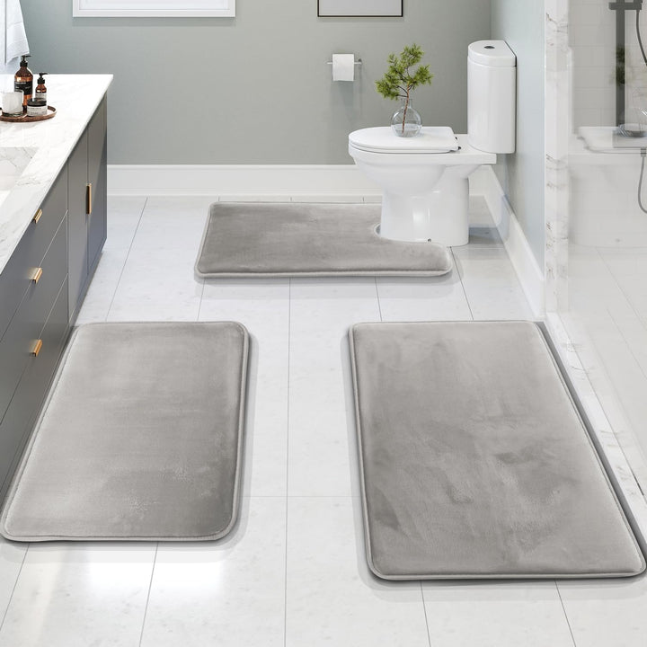Skanto | VelvaLuxe 3-teiliges Memory Foam Badematten-Set – Rutschfest, saugfähig & waschbar