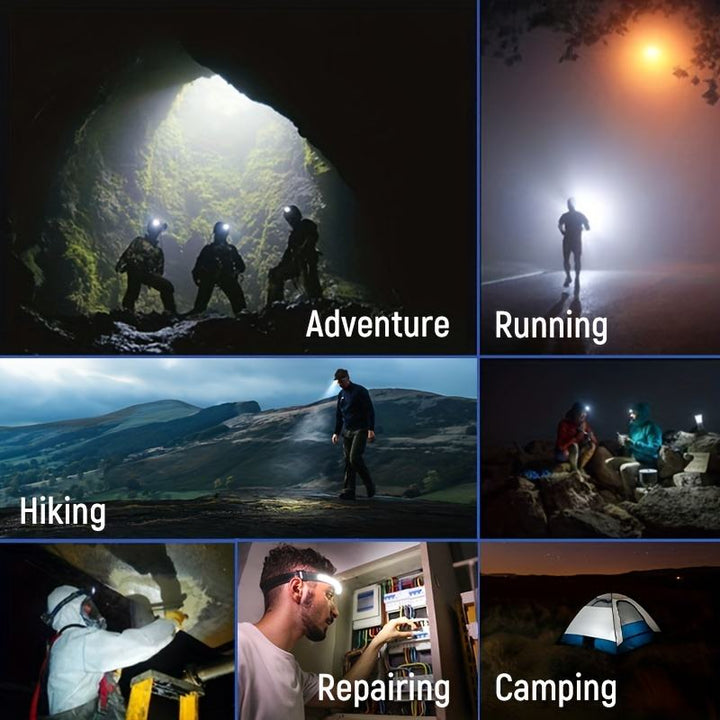 Skanto | 230º LED-Stirnlampe mit einstellbarer Helligkeit und leichtem Design für Camping, Wandern und Outdoor-Aktivitäten
