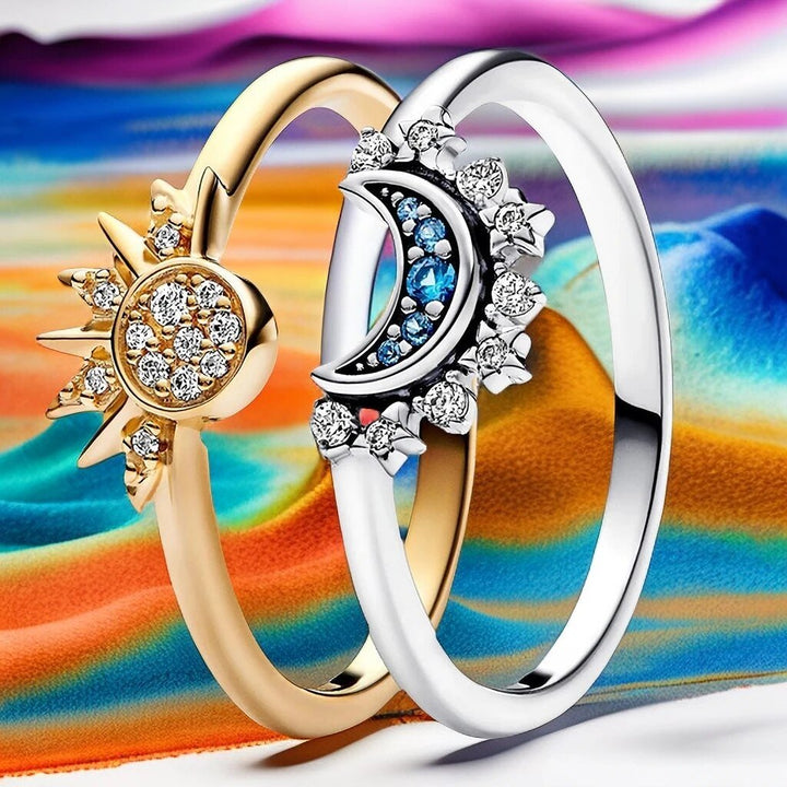 Skanto | HELIARA RING – Sterling Silber Kristallring mit Sonnen- & Mond-Design