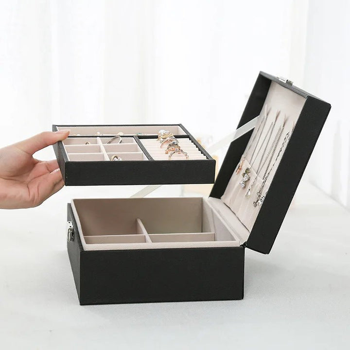 Skanto | LuxeWood – Elegante Holz-Schmuckschatulle mit PU-Leder
