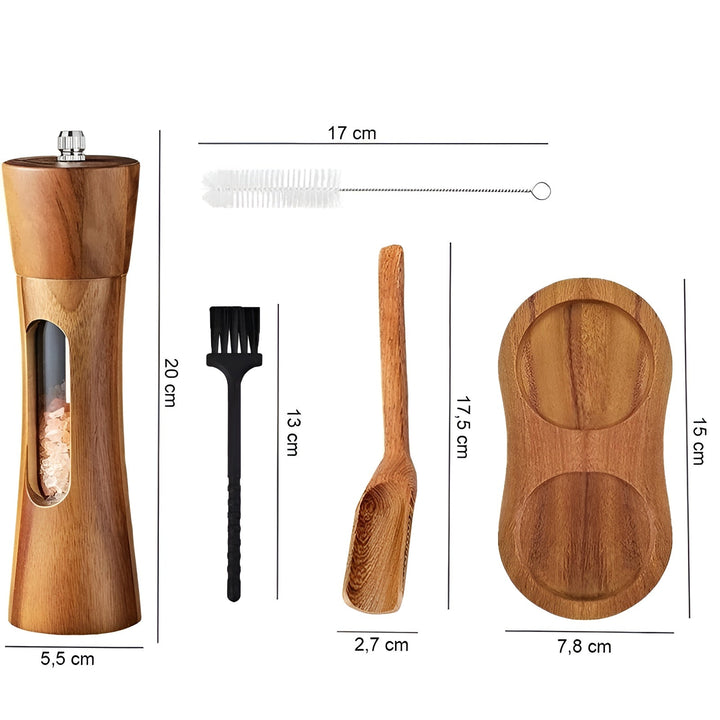 Skanto | SpiceCraft Manuelles Salz- und Pfeffermühlen-Set – Holzdesign mit Acrylfenster Einstellbare Mahlgrade