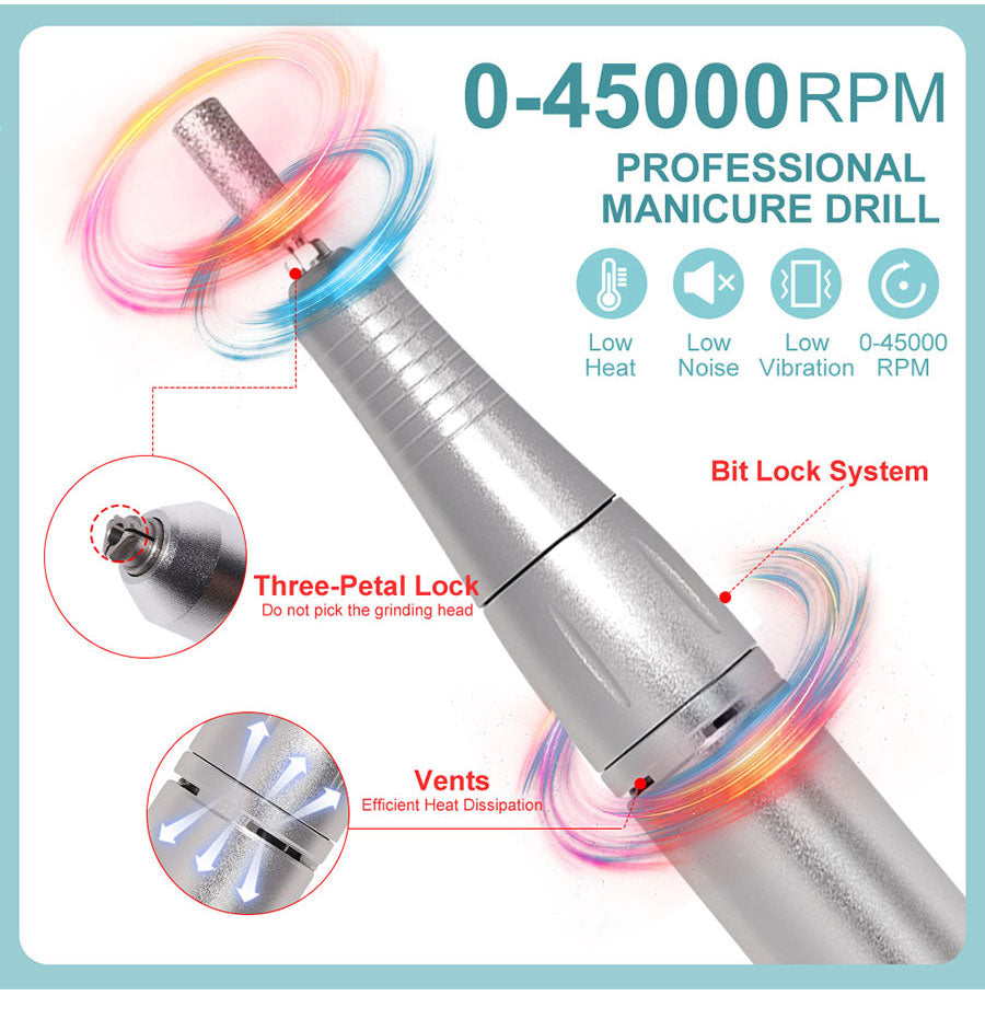Skanto | ProNail 45000RPM Elektrische Nagelfeile – Tragbare, wiederaufladbare E-Feile für Maniküre & Acrylnägel | Geräuscharm