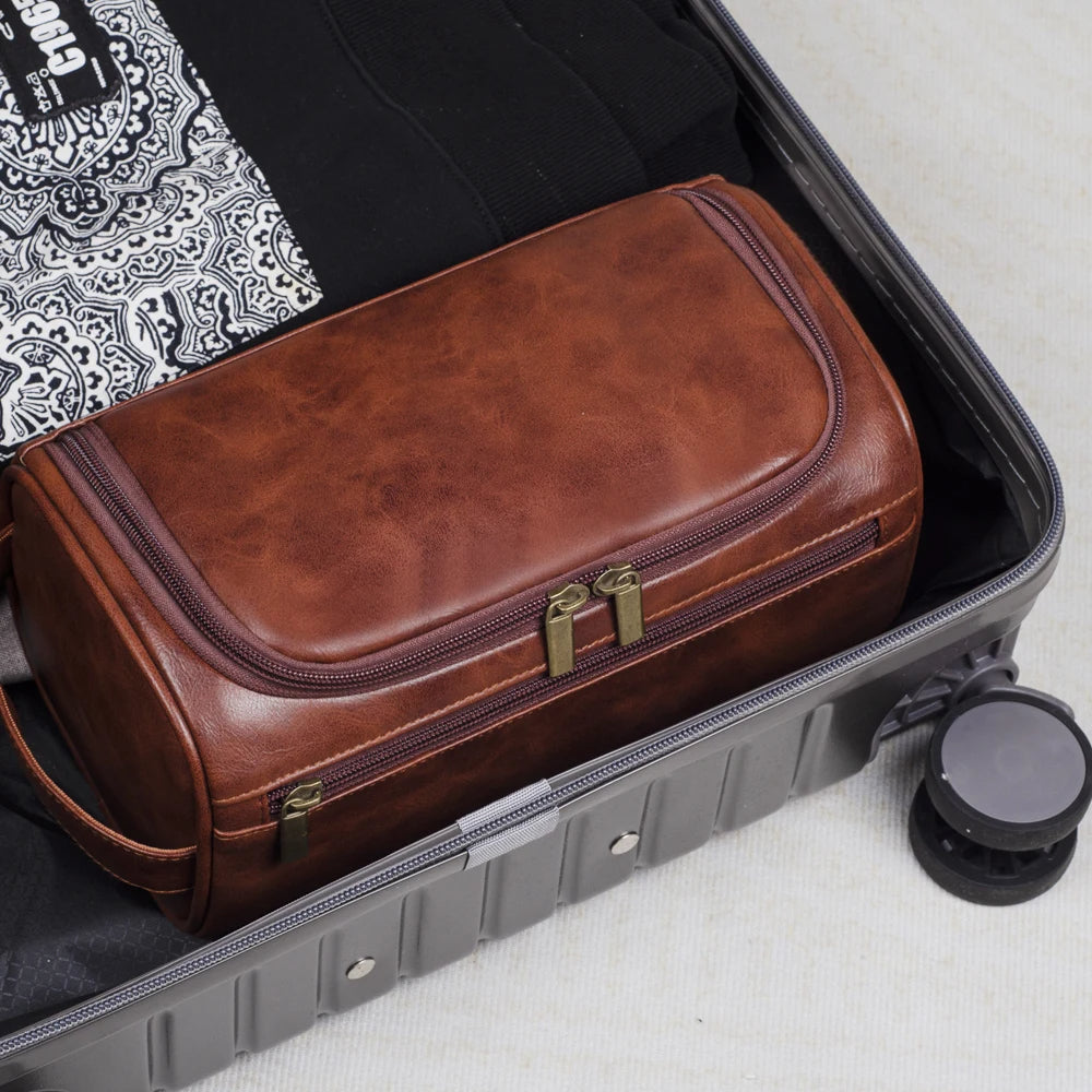 Skanto | TravelTrek Luxus-Tasche – Kulturbeutel aus Leder mit wasserdichtem Futter und YKK-Reißverschlüssen