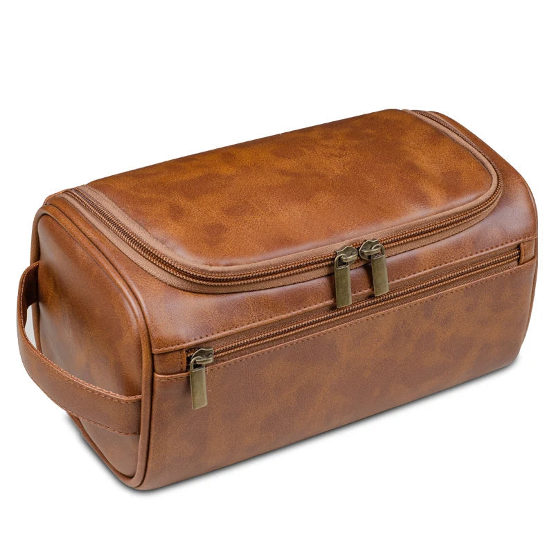 Skanto | Premium Leder-Kulturtasche für Herren – Wasserdichte hängende Reise-Waschtasche