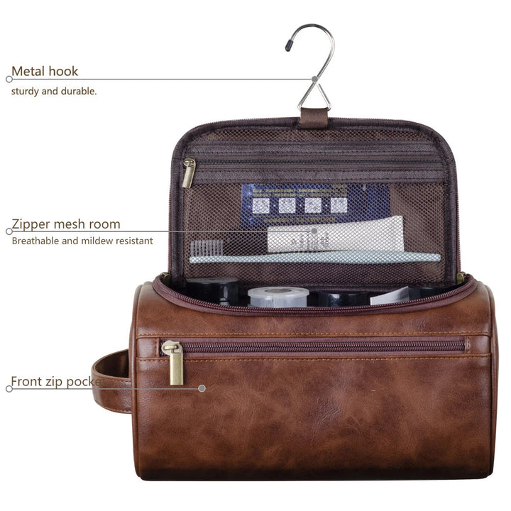 Skanto | Premium Leder-Kulturtasche für Herren – Wasserdichte hängende Reise-Waschtasche