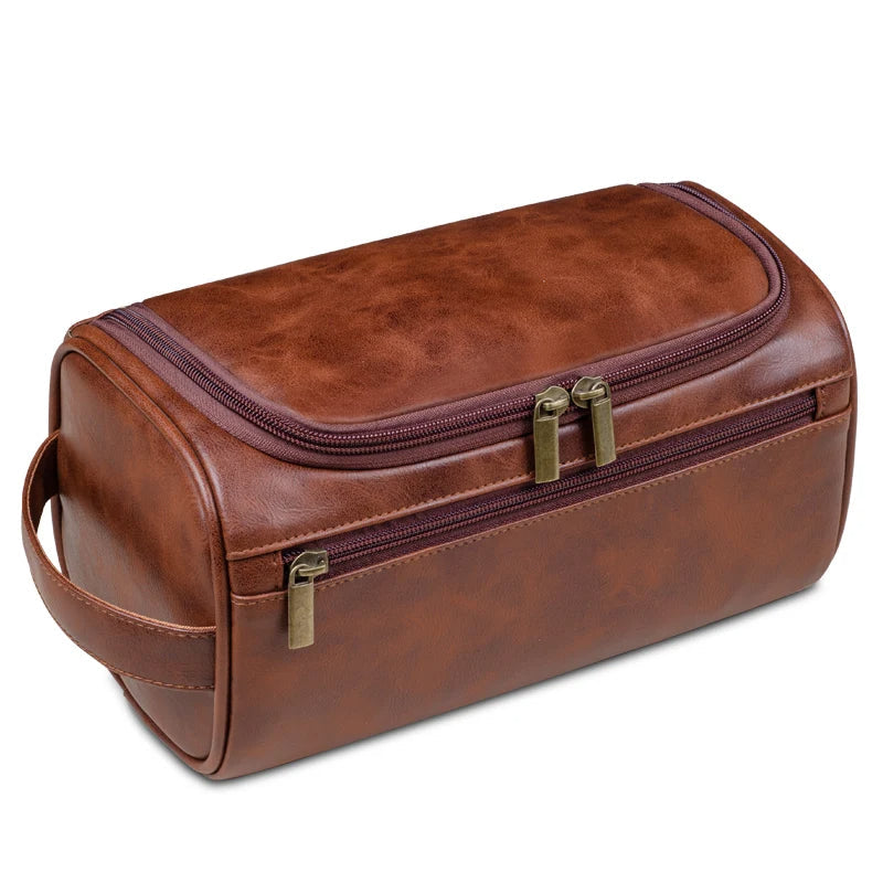 Skanto | Premium Leder-Kulturtasche für Herren – Wasserdichte hängende Reise-Waschtasche