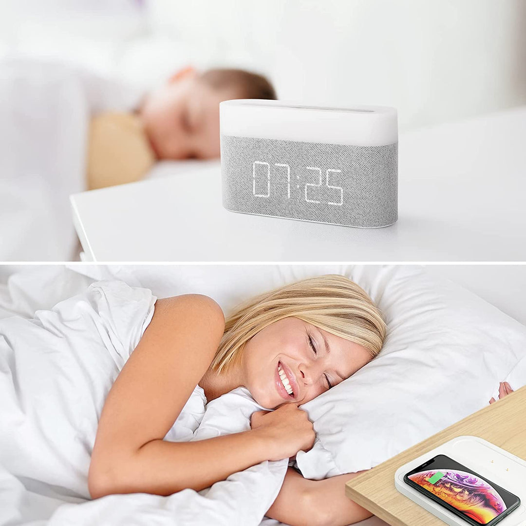 Skanto | 3-in-1 Kabelloses Ladegerät, LED-Lampe & Digitaler Wecker | Schnelle Ladestation