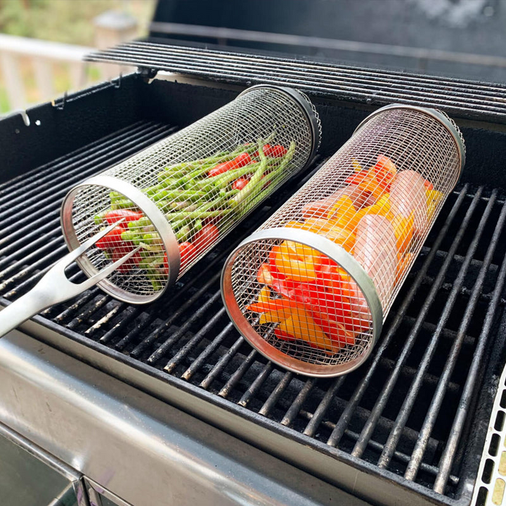 Skanto | Rollender BBQ-Grillkorb aus Edelstahl – Rotierendes Design für perfekt gegrilltes Essen