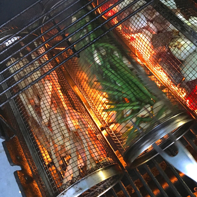 Skanto | Rollender BBQ-Grillkorb aus Edelstahl – Rotierendes Design für perfekt gegrilltes Essen