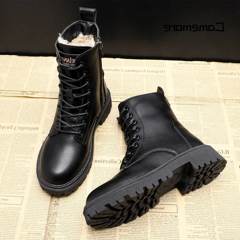 Skanto | Stilvolle und robuste schwarze Leder-Winterstiefel
