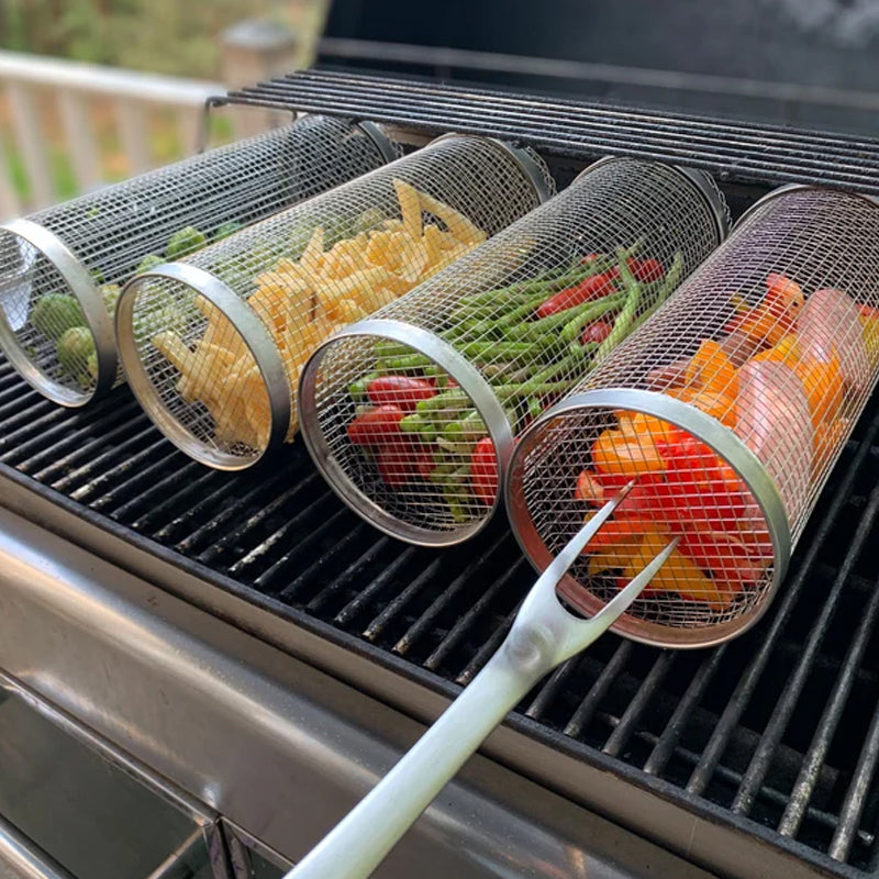 Skanto | Rollender BBQ-Grillkorb aus Edelstahl – Rotierendes Design für perfekt gegrilltes Essen