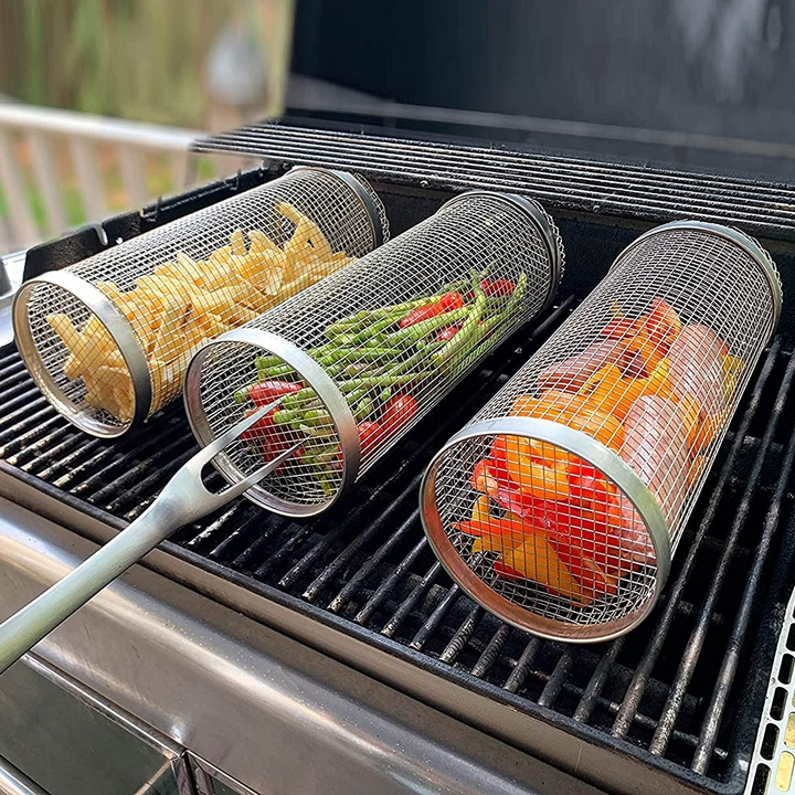 Skanto | Rollender BBQ-Grillkorb aus Edelstahl – Rotierendes Design für perfekt gegrilltes Essen