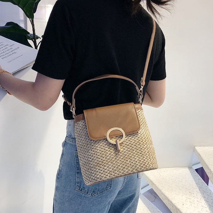 Skanto | Eva Stroh Chic Tasche – Leichte Sommertragetasche mit Schultergurt