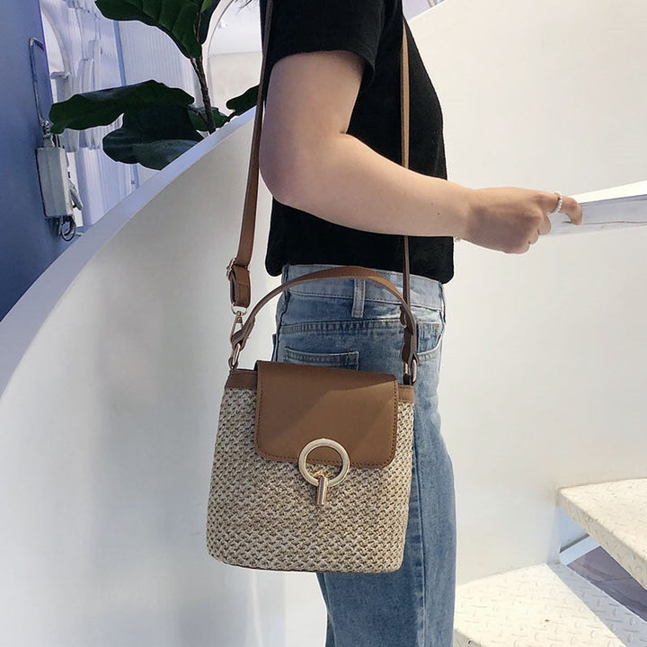 Skanto | Eva Stroh Chic Tasche – Leichte Sommertragetasche mit Schultergurt