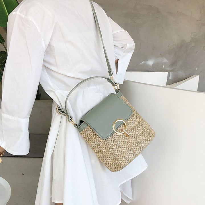 Skanto | Eva Stroh Chic Tasche – Leichte Sommertragetasche mit Schultergurt