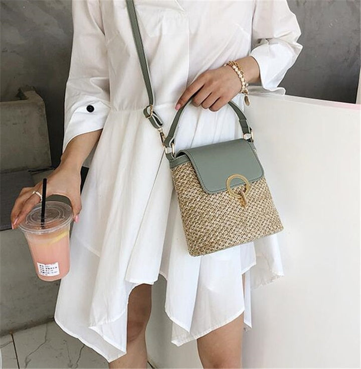 Skanto | Eva Stroh Chic Tasche – Leichte Sommertragetasche mit Schultergurt