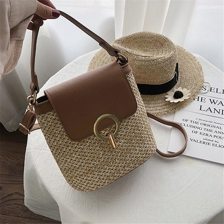 Skanto | Eva Stroh Chic Tasche – Leichte Sommertragetasche mit Schultergurt