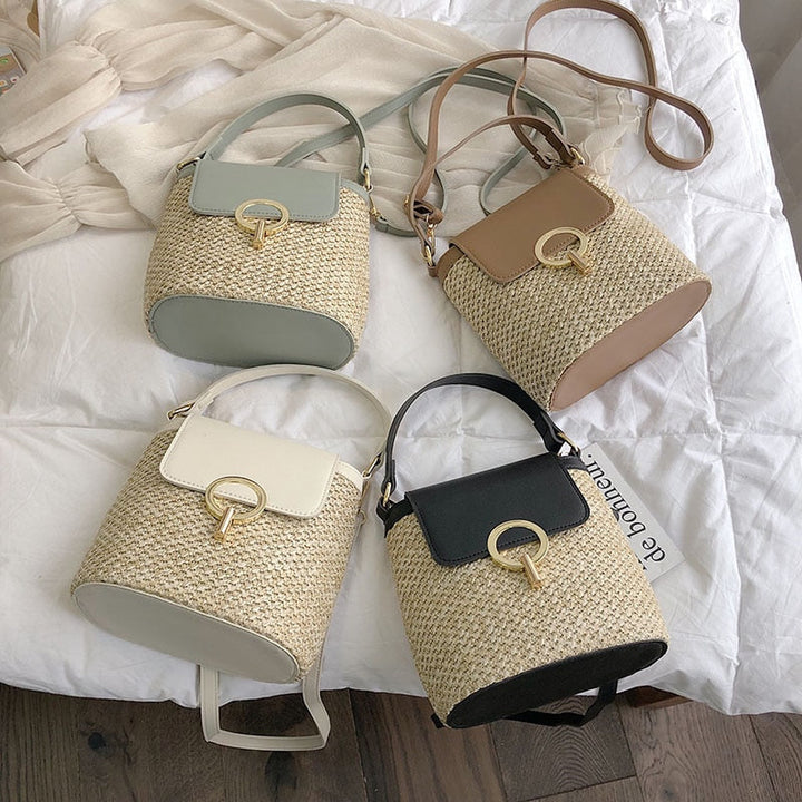 Skanto | Eva Stroh Chic Tasche – Leichte Sommertragetasche mit Schultergurt
