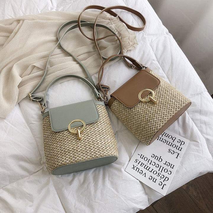 Skanto | Eva Stroh Chic Tasche – Leichte Sommertragetasche mit Schultergurt