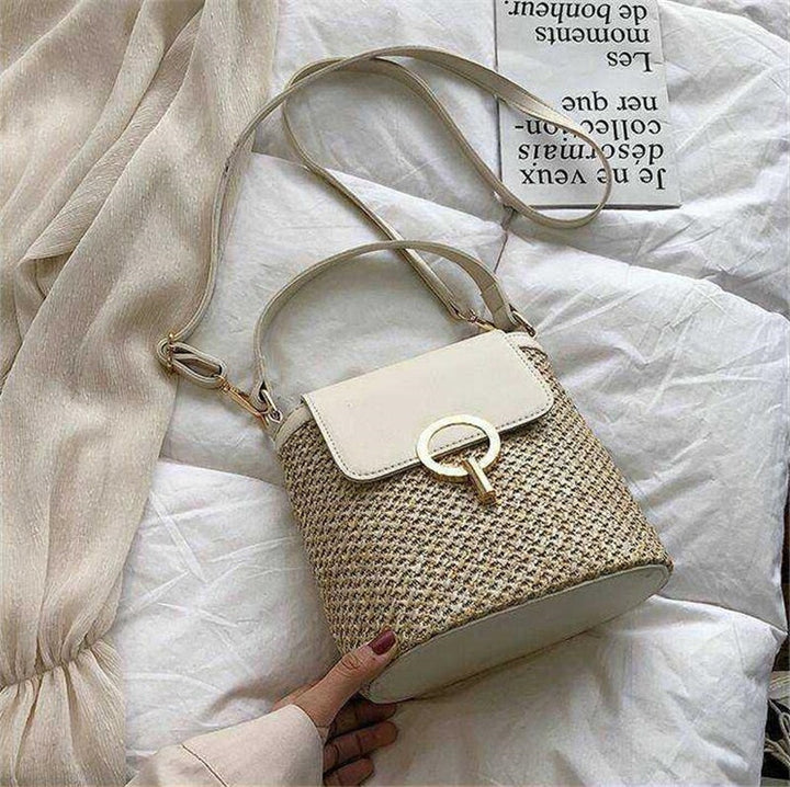 Skanto | Eva Stroh Chic Tasche – Leichte Sommertragetasche mit Schultergurt
