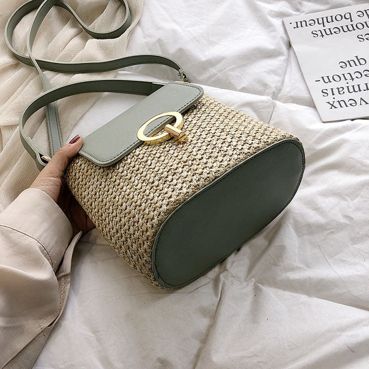 Skanto | Eva Stroh Chic Tasche – Leichte Sommertragetasche mit Schultergurt