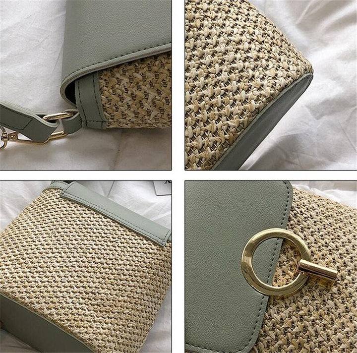 Skanto | Eva Stroh Chic Tasche – Leichte Sommertragetasche mit Schultergurt