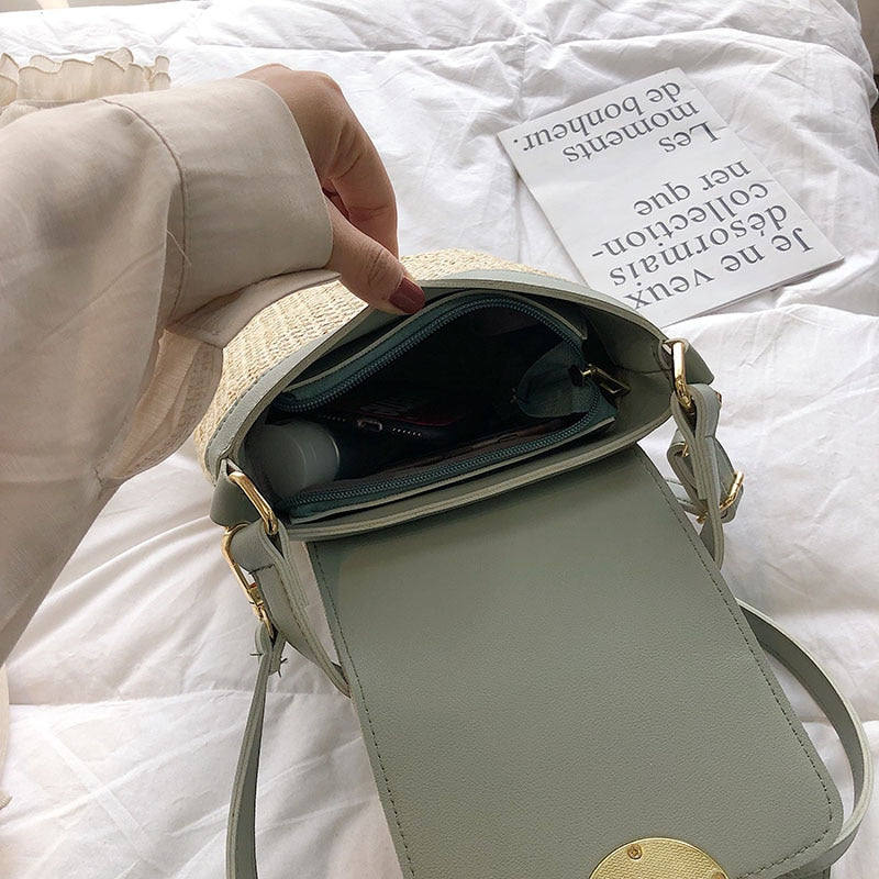 Skanto | Eva Stroh Chic Tasche – Leichte Sommertragetasche mit Schultergurt