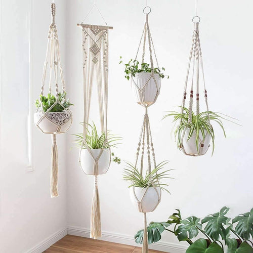 Skanto | 4-teiliges handgefertigtes Boho Makramee Pflanzenhänger-Set