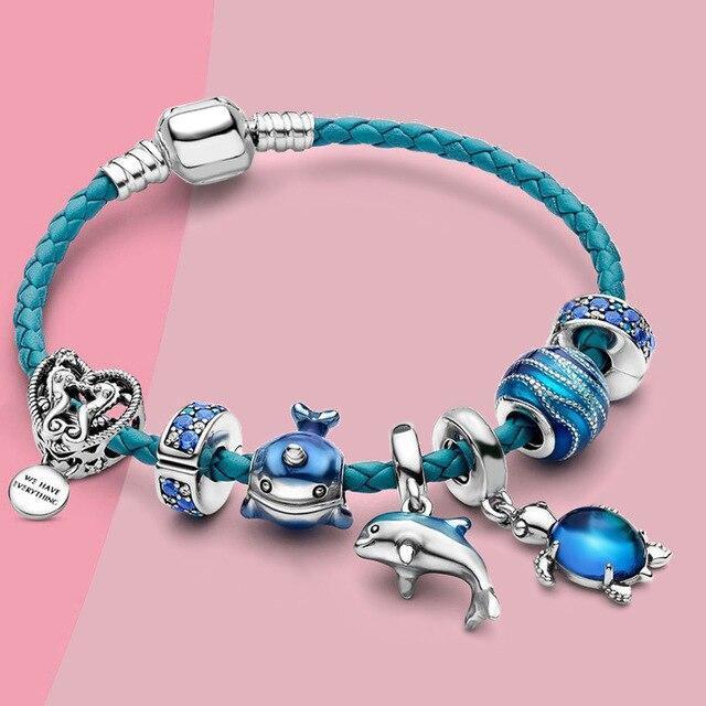 Skanto | Ocean Breeze Armband mit Charms aus Leder und Silber - Julia