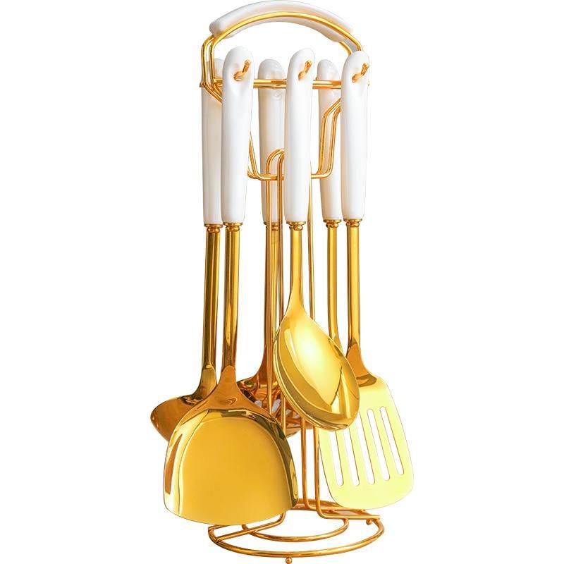 Skanto | Goldene Küchenutensilien mit Ständer