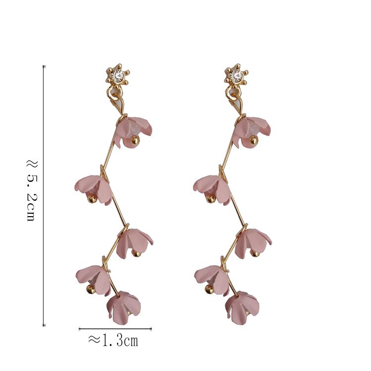 Skanto | Lange Strass-Kristall-Pink-Sakura-Blume mit Zirkon-Clip-Ohrringen
