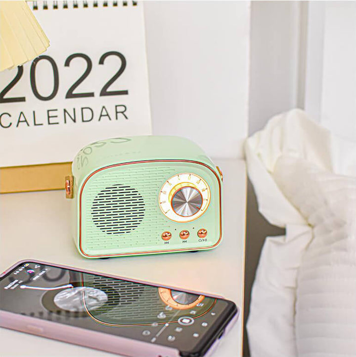 Skanto | Retro Runder Radio Bluetooth Lautsprecher | Kabellos | Tragbar | Stylischer Sound für Zuhause und unterwegs