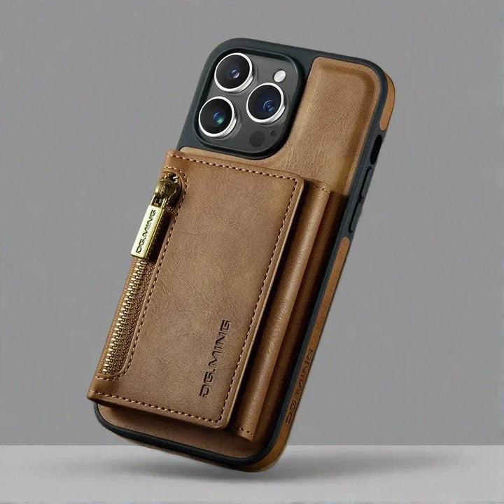 Skanto | RFID iPhone Wallet | Abnehmbare magnetische Leder-Autohalterung Stoßfeste Hülle