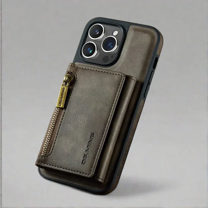 Skanto | RFID iPhone Wallet Case | Abnehmbare magnetische Leder-Autohalterung Stoßfeste Hülle