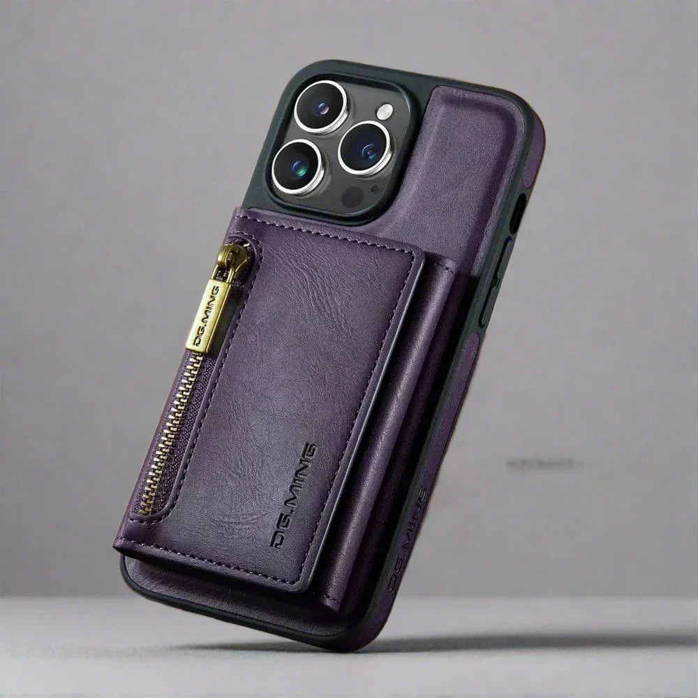 Skanto | RFID iPhone Wallet Case | Abnehmbare magnetische Leder-Autohalterung Stoßfeste Hülle