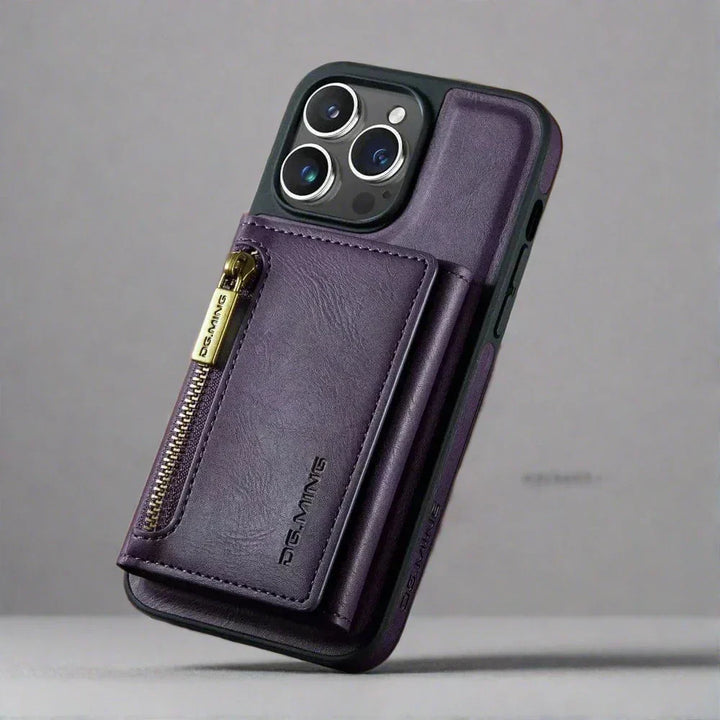 Skanto | RFID iPhone Wallet Case | Abnehmbare magnetische Leder-Autohalterung Stoßfeste Hülle