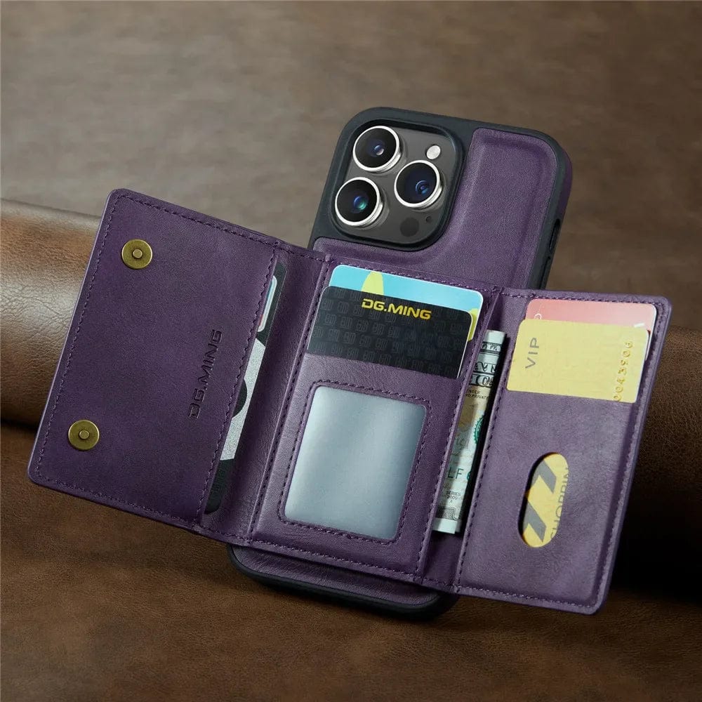 Skanto | RFID iPhone Wallet Case | Abnehmbare magnetische Leder-Autohalterung Stoßfeste Hülle