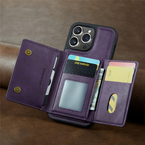 Skanto | RFID iPhone Wallet Case | Abnehmbare magnetische Leder-Autohalterung Stoßfeste Hülle