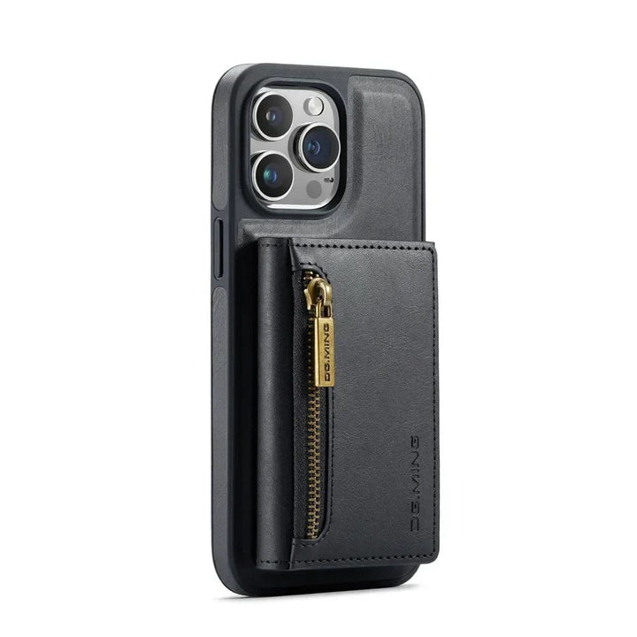 Skanto | RFID iPhone Wallet | Abnehmbare magnetische Leder-Autohalterung Stoßfeste Hülle
