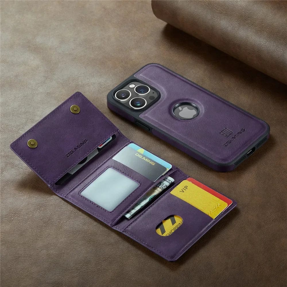 Skanto | RFID iPhone Wallet Case | Abnehmbare magnetische Leder-Autohalterung Stoßfeste Hülle