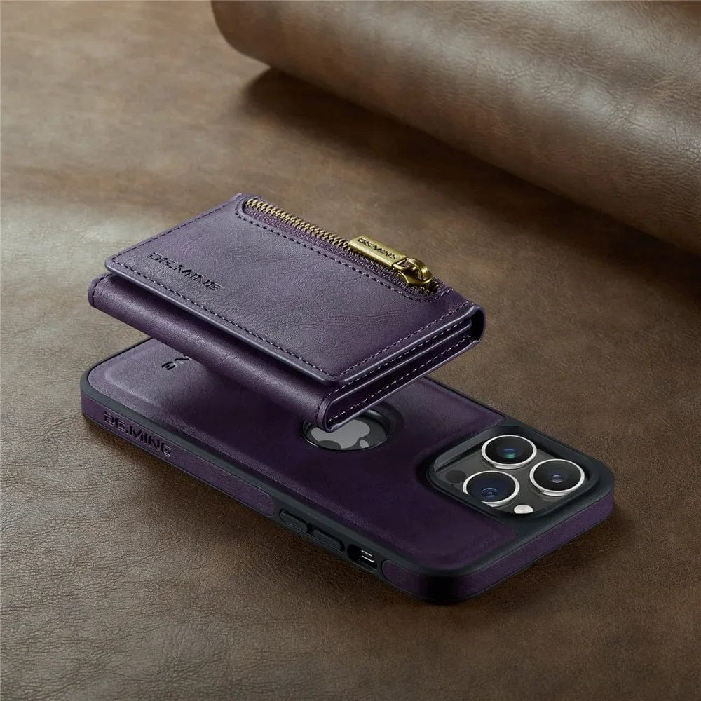 Skanto | RFID iPhone Wallet Case | Abnehmbare magnetische Leder-Autohalterung Stoßfeste Hülle