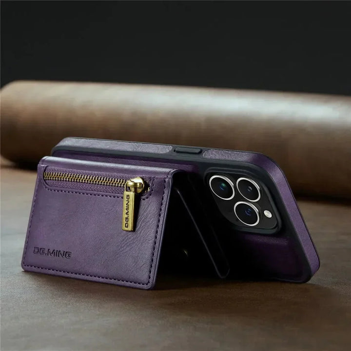Skanto | RFID iPhone Wallet | Abnehmbare magnetische Leder-Autohalterung Stoßfeste Hülle