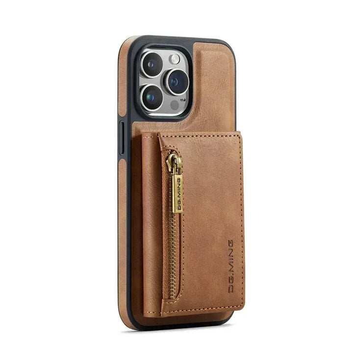 Skanto | RFID iPhone Wallet | Abnehmbare magnetische Leder-Autohalterung Stoßfeste Hülle