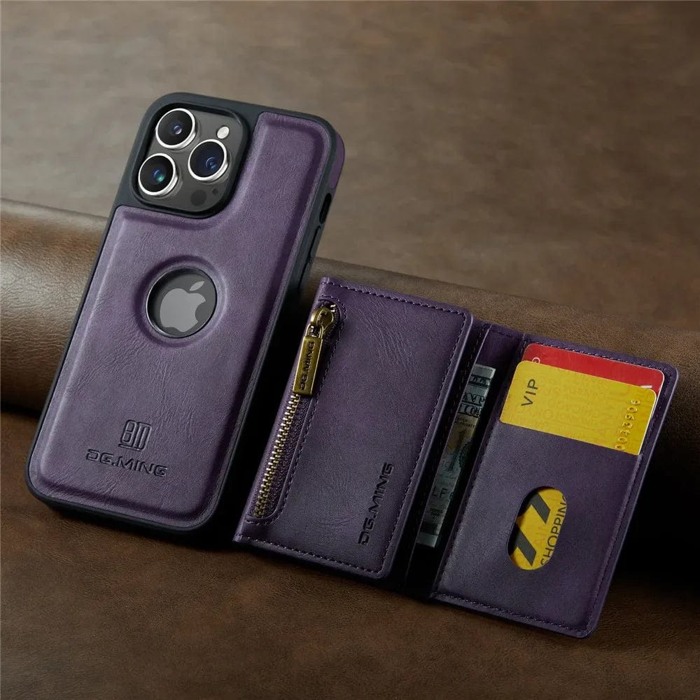 Skanto | RFID iPhone Wallet Case | Abnehmbare magnetische Leder-Autohalterung Stoßfeste Hülle