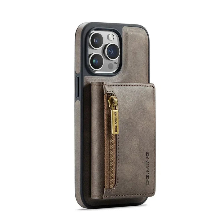 Skanto | RFID iPhone Wallet Case | Abnehmbare magnetische Leder-Autohalterung Stoßfeste Hülle