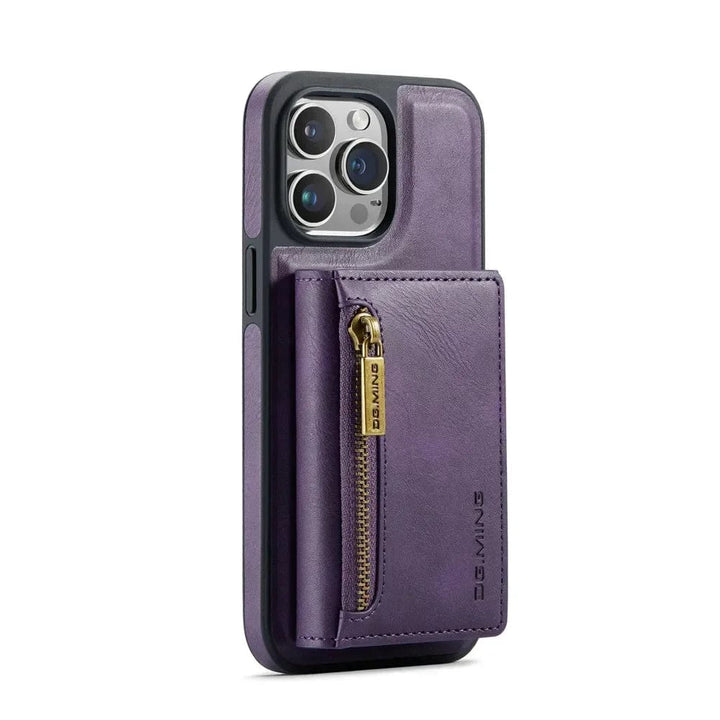 Skanto | RFID iPhone Wallet Case | Abnehmbare magnetische Leder-Autohalterung Stoßfeste Hülle