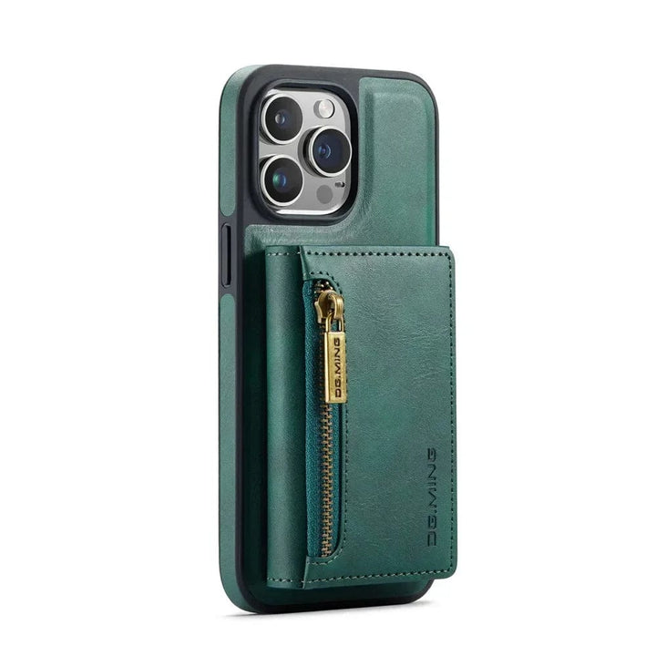 Skanto | RFID iPhone Wallet Case | Abnehmbare magnetische Leder-Autohalterung Stoßfeste Hülle