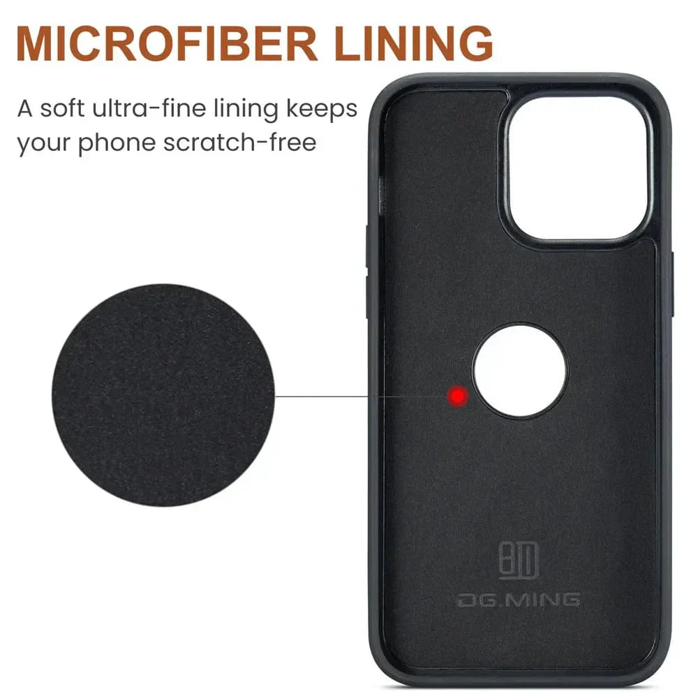 Skanto | RFID iPhone Wallet Case | Abnehmbare magnetische Leder-Autohalterung Stoßfeste Hülle