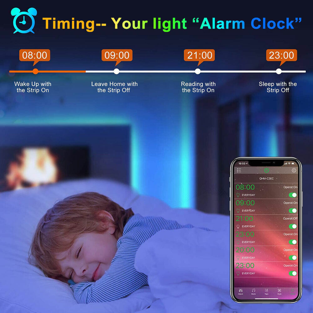 Skanto | LED-Lichtleiste, 30 m, 15 m, Musik-Synchronisation, Bluetooth, 5050, RGB-Ambientebeleuchtung mit Fernbedienung