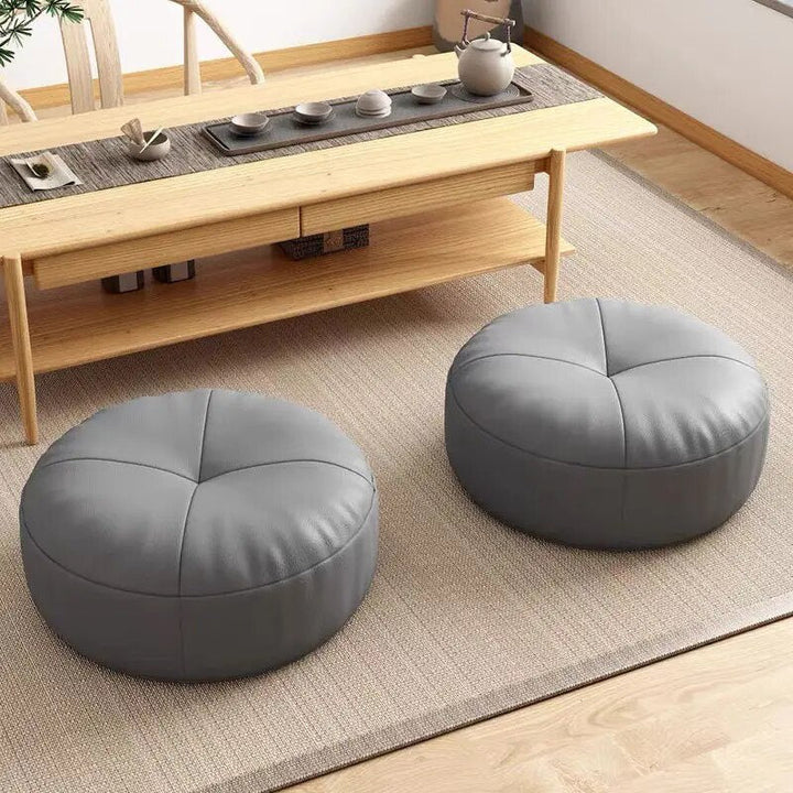 Skanto | Zen Kissen – Rundes japanisches Bodenkissen aus Nappaleder, Tatami-Stil